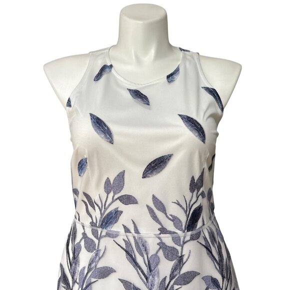 Adrianna Papell NWT $159 Blue Leaf Embroidered A-Line Dress, Women's Size 14 - Picture 3 of 12